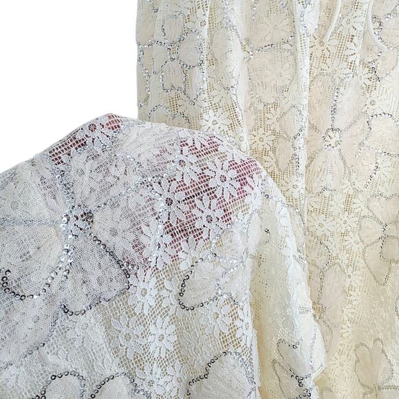 For Love & Lemons Cream Snowflake Daisy Lace & Sequin Mesh Midi Dress Medium - Picture 11 of 14